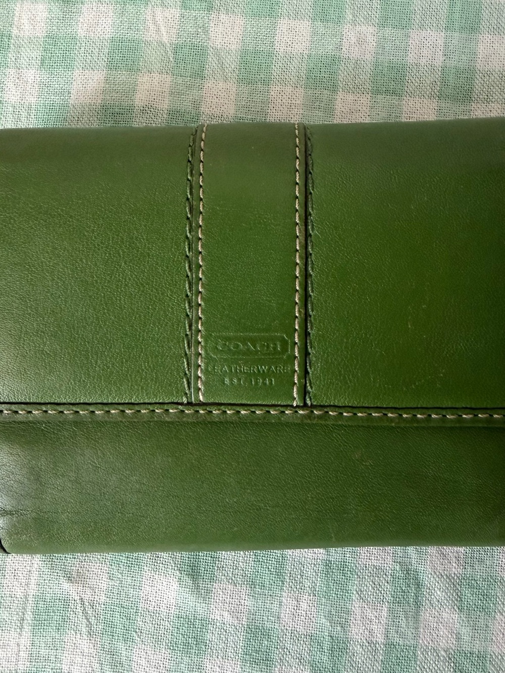 VINTAGE Coach Hampton Green Leather Trifold Wallet